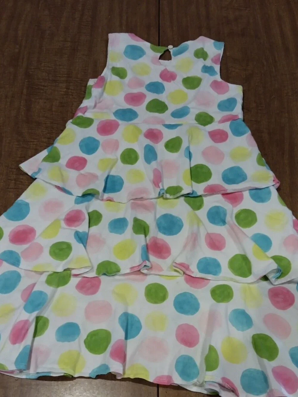 Gymboree White Tiered Dress with Pink, Blue, Yellow & Green Polka Dots